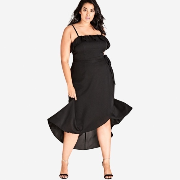 NWT City Chic Sweet Escape Spaghetti Strap Wrap Skirt Midi Dress In Black - Picture 3 of 8